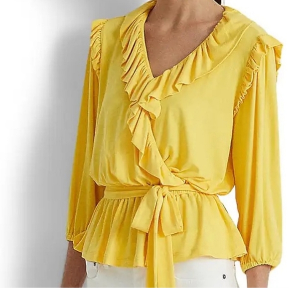 NWT Women's Lauren Ralph Lauren Belted Jersey Peplum Top - Picture 2 of 6